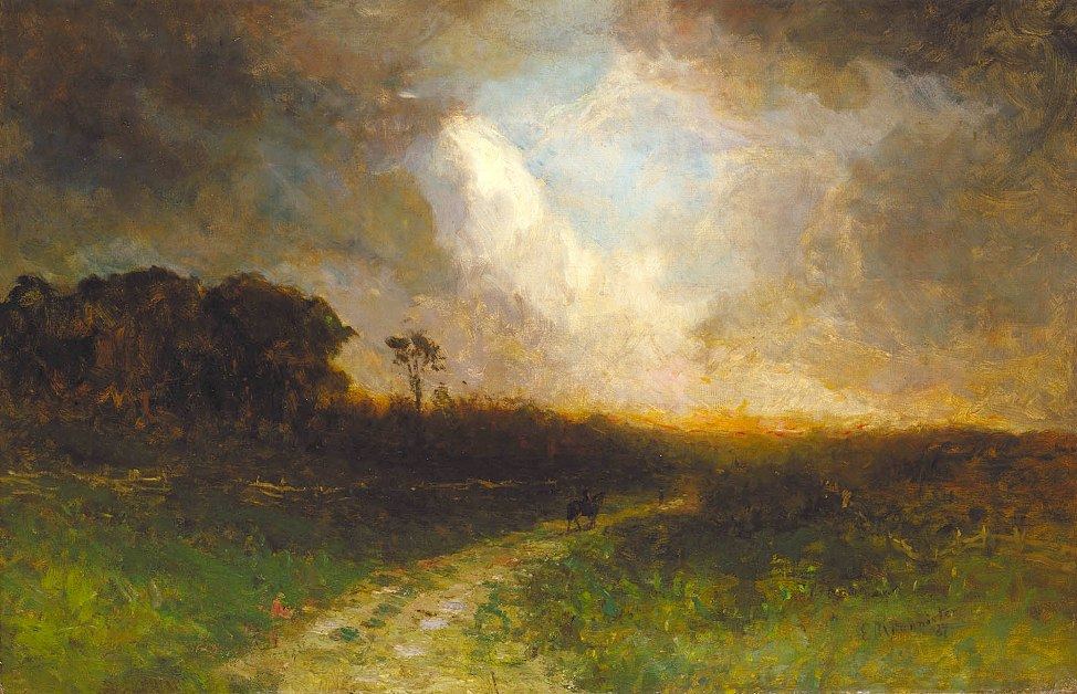 Edward Mitchell Bannister landscape, man on horse